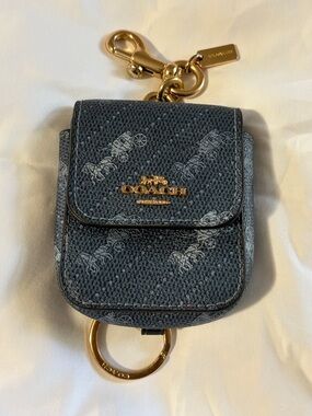 COACH Multi Attachments Case Bag Charm Blue Horse & Carriage Leather Canvas